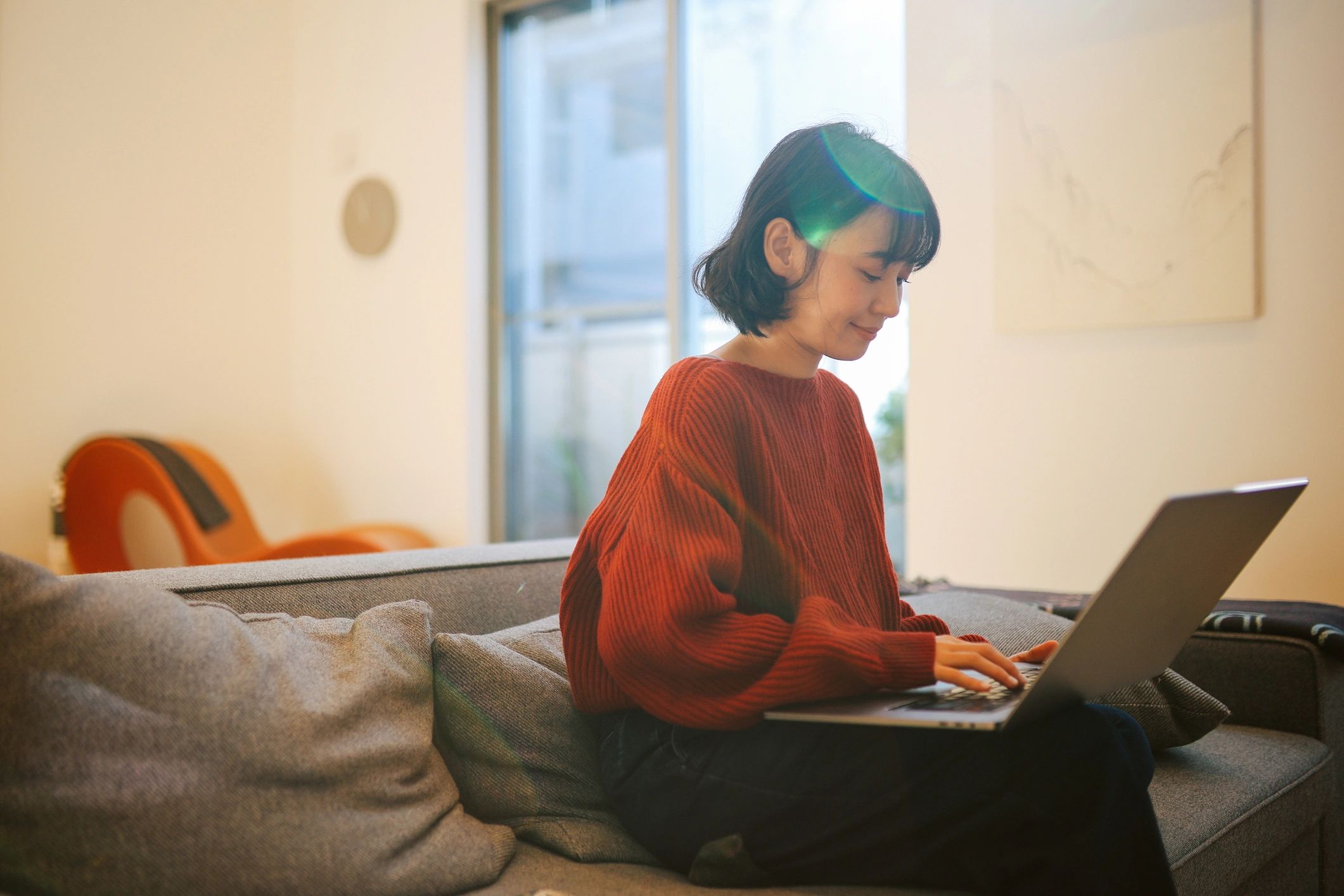 Woman working from home on a laptop